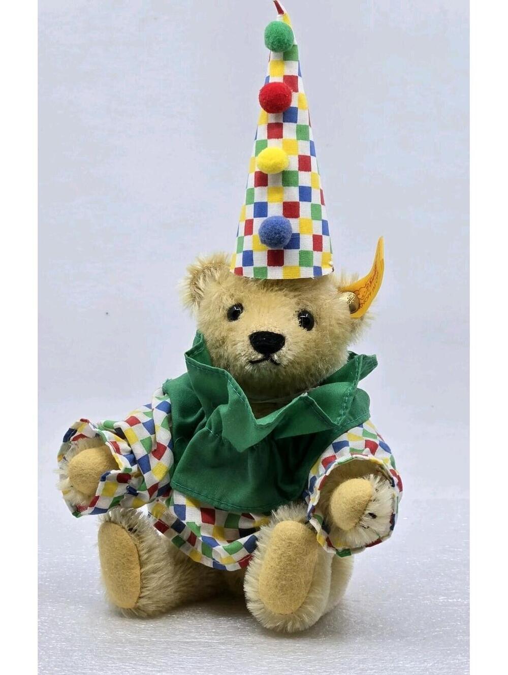 Vintage 7" Steiff "Teddy Clown Junior" Mohair Plush Bear Original Tag 1987